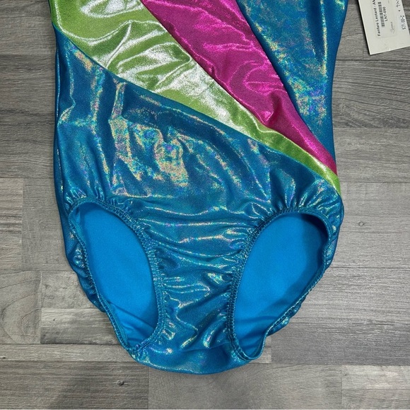 Look-It Activewear Teal Pink Green Sparkle Leotard - Picture 2 of 6